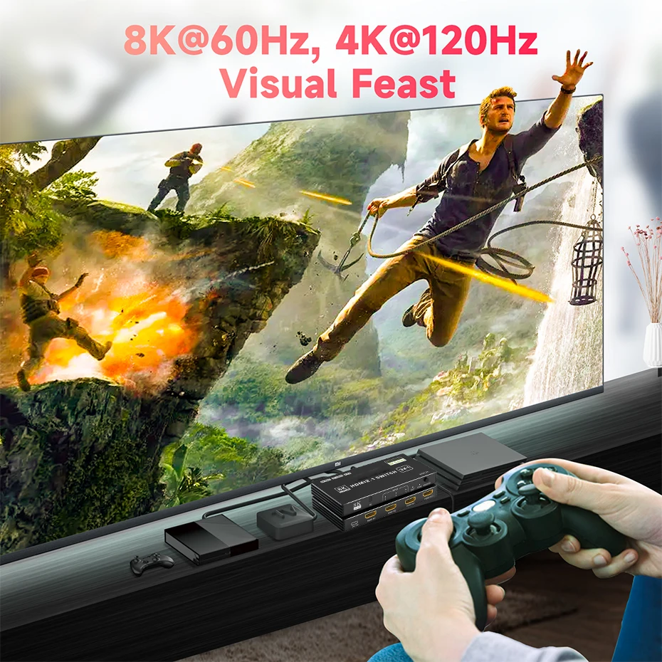 Conmutador HDMI 2,1 4K 120Hz HDR 60Hz 4K/8K HDMI Auto Switch 3 en 1 salida HDMI Switcher Slector Hub Switch HDMI con control remoto para PS5 Xbox - imagen 4