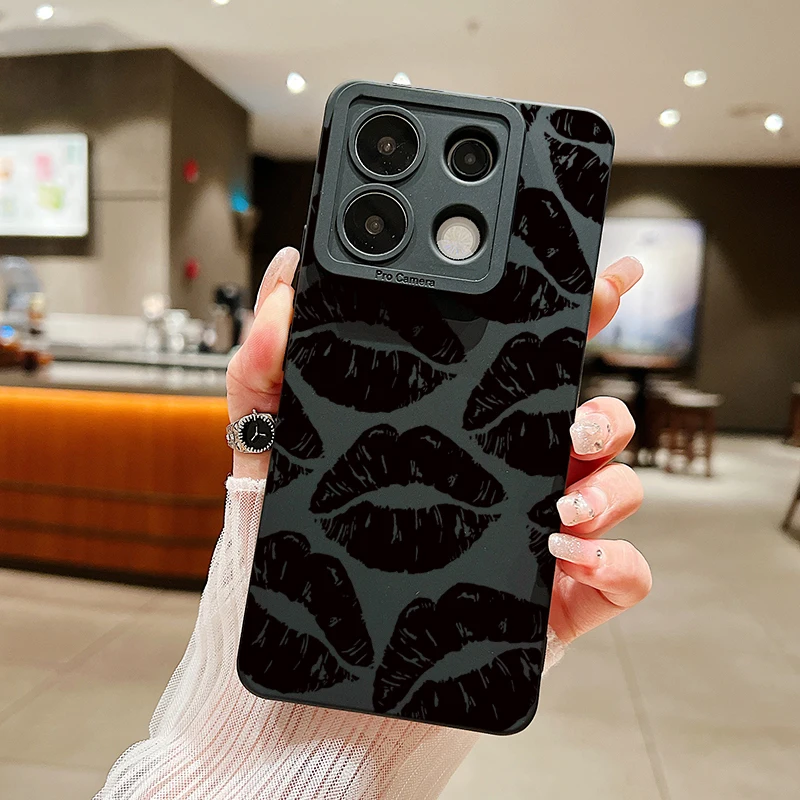Funda de teléfono de labios negros de estilo gótico para Xiaomi Redmi 13C, fundas para Redmi Note 13, 12 Pro Plus, 5G, 12 S, 11S, 11, 10S, 10, Redmi 12