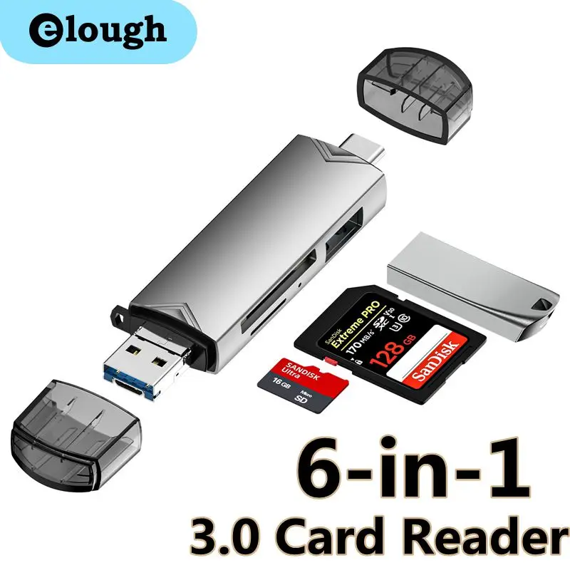 Elough-lector de tarjetas USB 3,0 6 en 1, adaptador OTG para PC, Micro móvil, convertidor USB tipo c - imagen 2