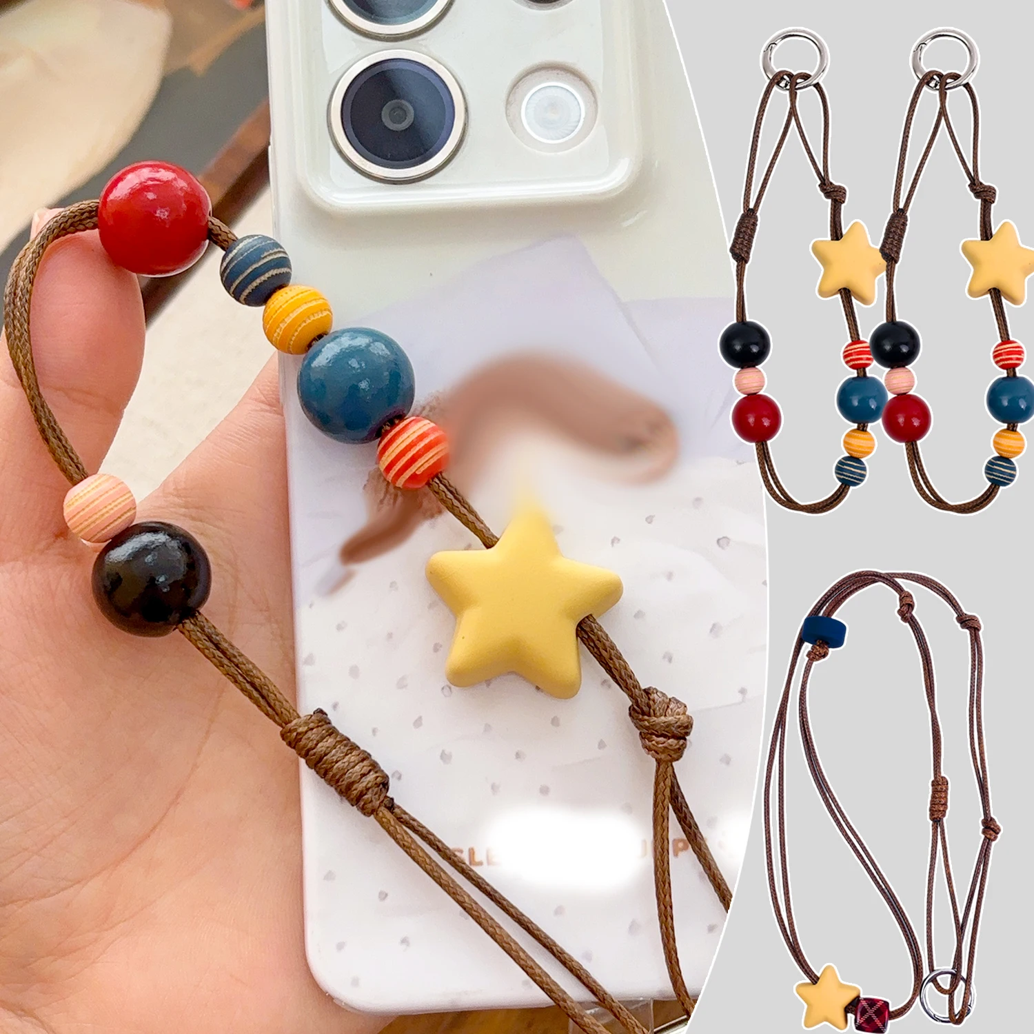 Cordón con cuentas a la moda, correas para la muñeca, llavero para teléfonos móviles, cuerda para colgar DIY, collar cruzado antipérdida, accesorios para teléfono