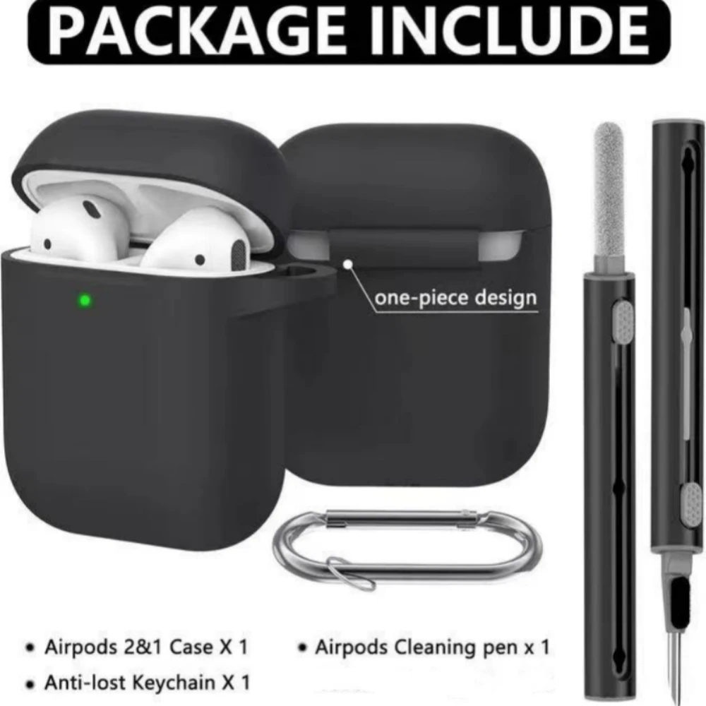 Funda Airpods 2 y 1 con Kit de limpieza, funda protectora de silicona suave para Apple AirPods de 2.a/1a generación, funda de carga con Ke - imagen 2