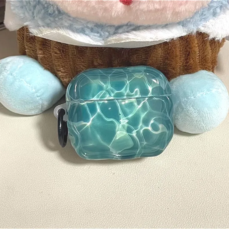 Funda para auriculares con ondas de agua, adecuada para AirPods Pro2/3, AirPods 2/3, Material TPU, funda protectora para auriculares translúcida personalizada - imagen 2