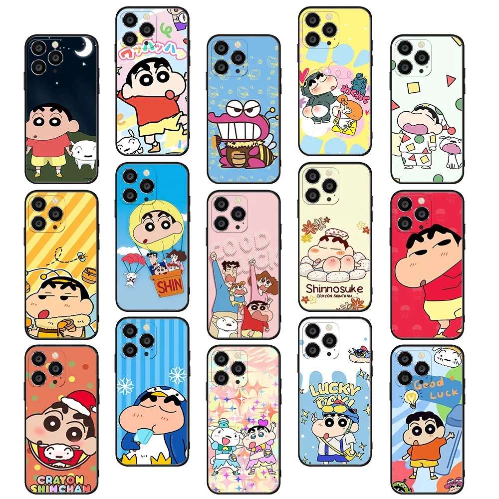 BY-25 Crayon S-Shin-chan Funda blanda para iPhone X XS 11 12 13 14 Mini Pro Max Plus