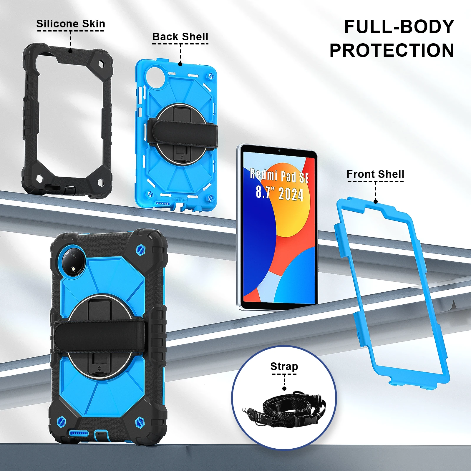 Funda resistente para Xiaomi Redmi Pad SE 8,7 2024 360 cubierta con soporte giratorio para Redmi Pad SE 4G 2024 8,7 pulgadas con correa para el hombro - imagen 2