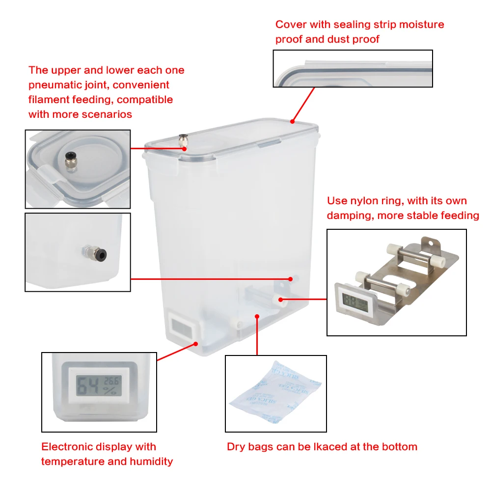 XCR3D-caja de secado de filamentos para impresora 3D, soporte de almacenamiento para mantener el filamento seco por sublimación - imagen 5