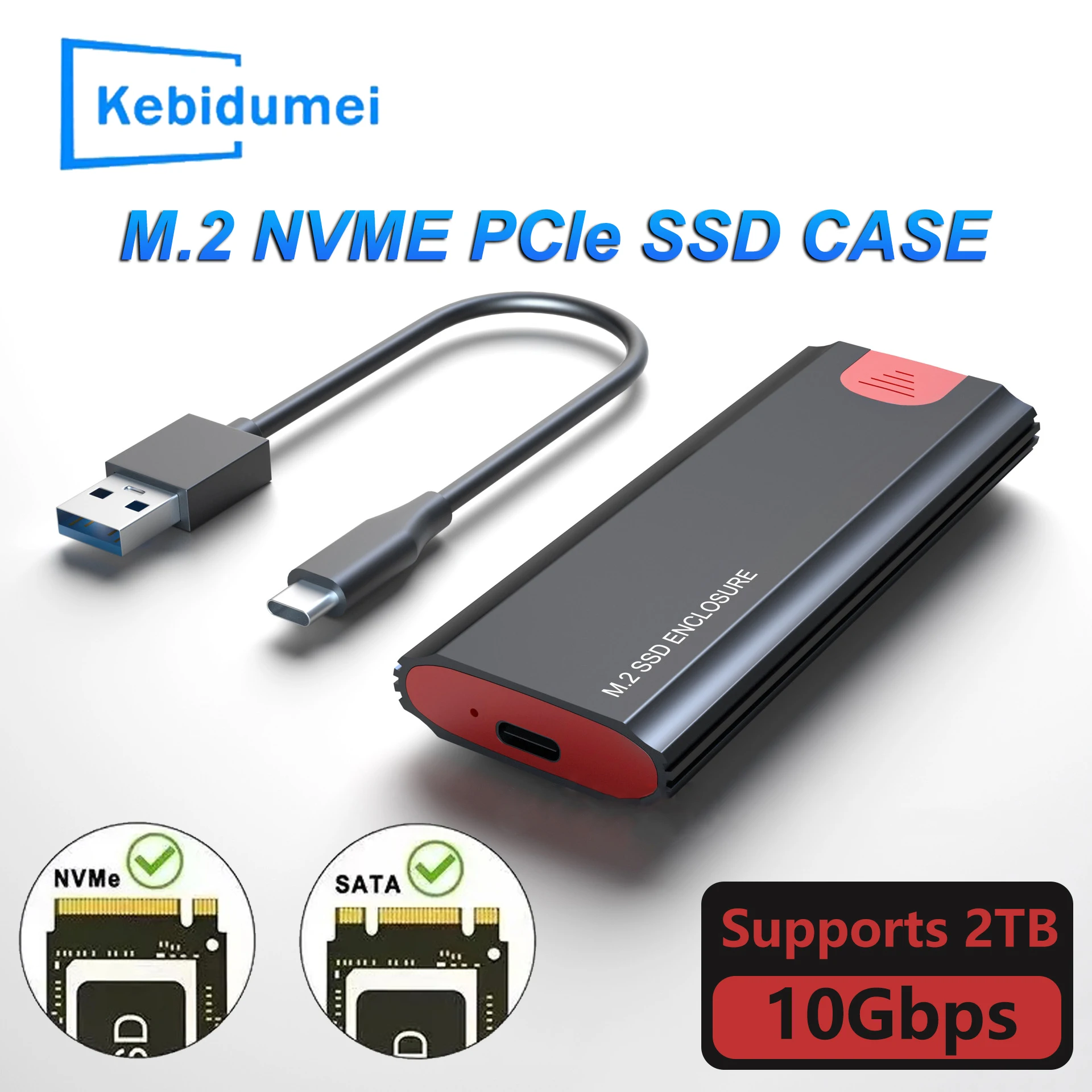 Caja SSD M2 NVMe/SATA de 10Gbps, caja SSD M.2 NVME NGFF SSD a USB 3,1, Cable tipo A a tipo C para accesorios de ordenador portátil y PC