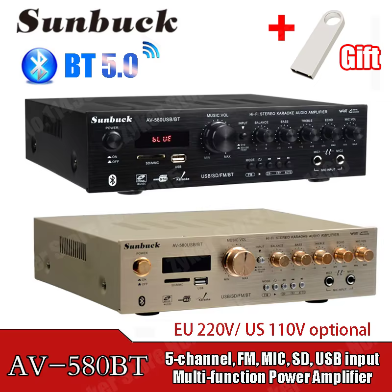 Amplificador SUNBUCK 580USB/BT 5 Canales HiFi Bluetooth FM Karaoke - imagen 5