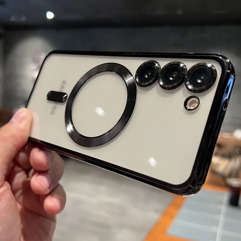 Chapado de lujo para funda magnética Magsafe para Samsung S25 S24 S23 S22 Ultra Plus S21 S20 FE Note 20 A35 A55 A05 cubierta transparente - imagen 2