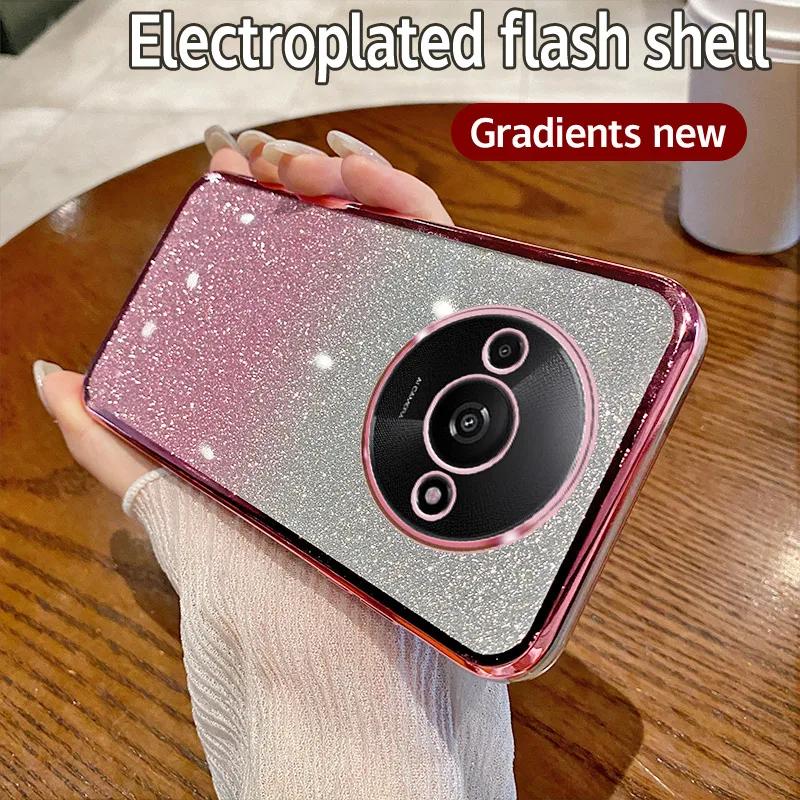 Para Xiaomi Poco C61 funda POCO C 61 funda de teléfono 2312BPC51H funda poco c61 lujo galvanizado brillo parachoques cubierta trasera transparente