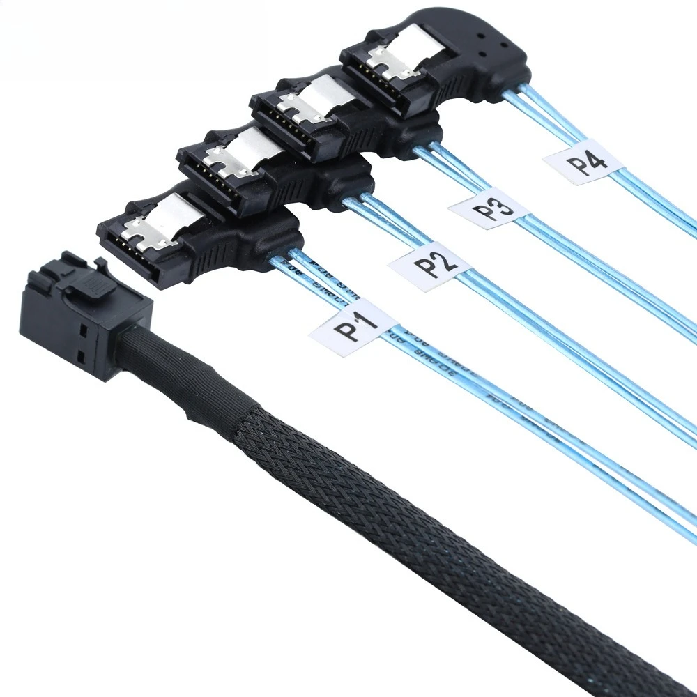 Mini SAS SFF-8643 a 4 SATA 7P Cable de servidor de giro izquierdo Ength opcional 0,5 M 1 M - imagen 2