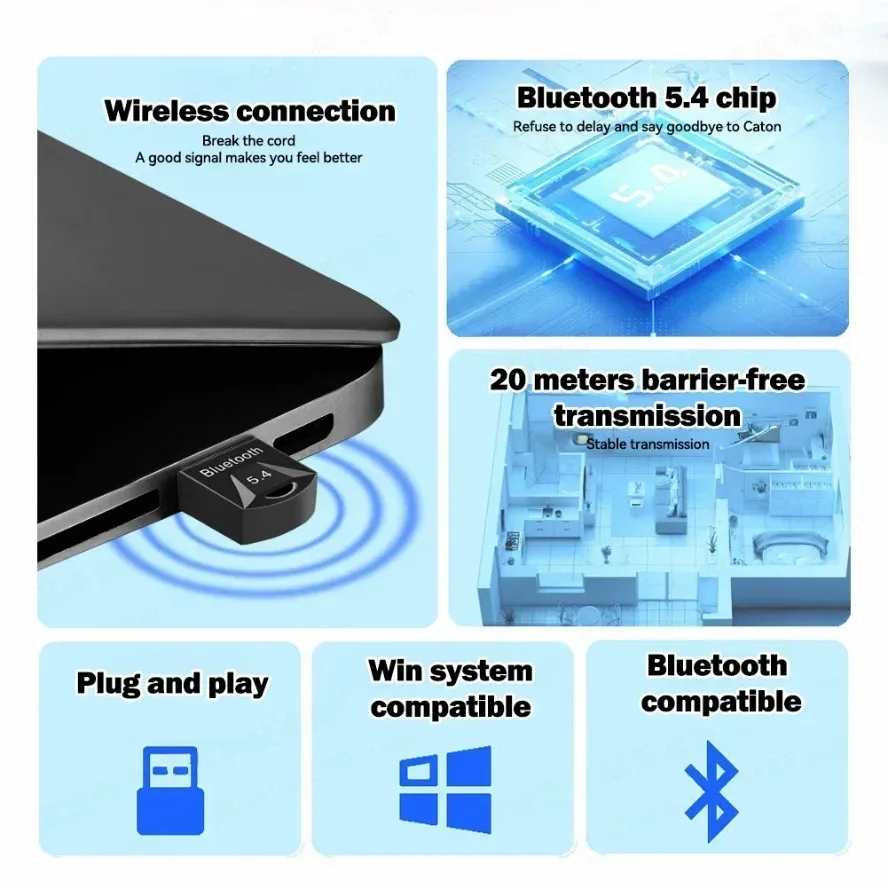 Adaptador USB BT5.4 transmisor receptor para Pc USB Bluetooth 5,3 5,1 Dongle receptor para altavoz ratón teclado transmisor de Audio - imagen 3