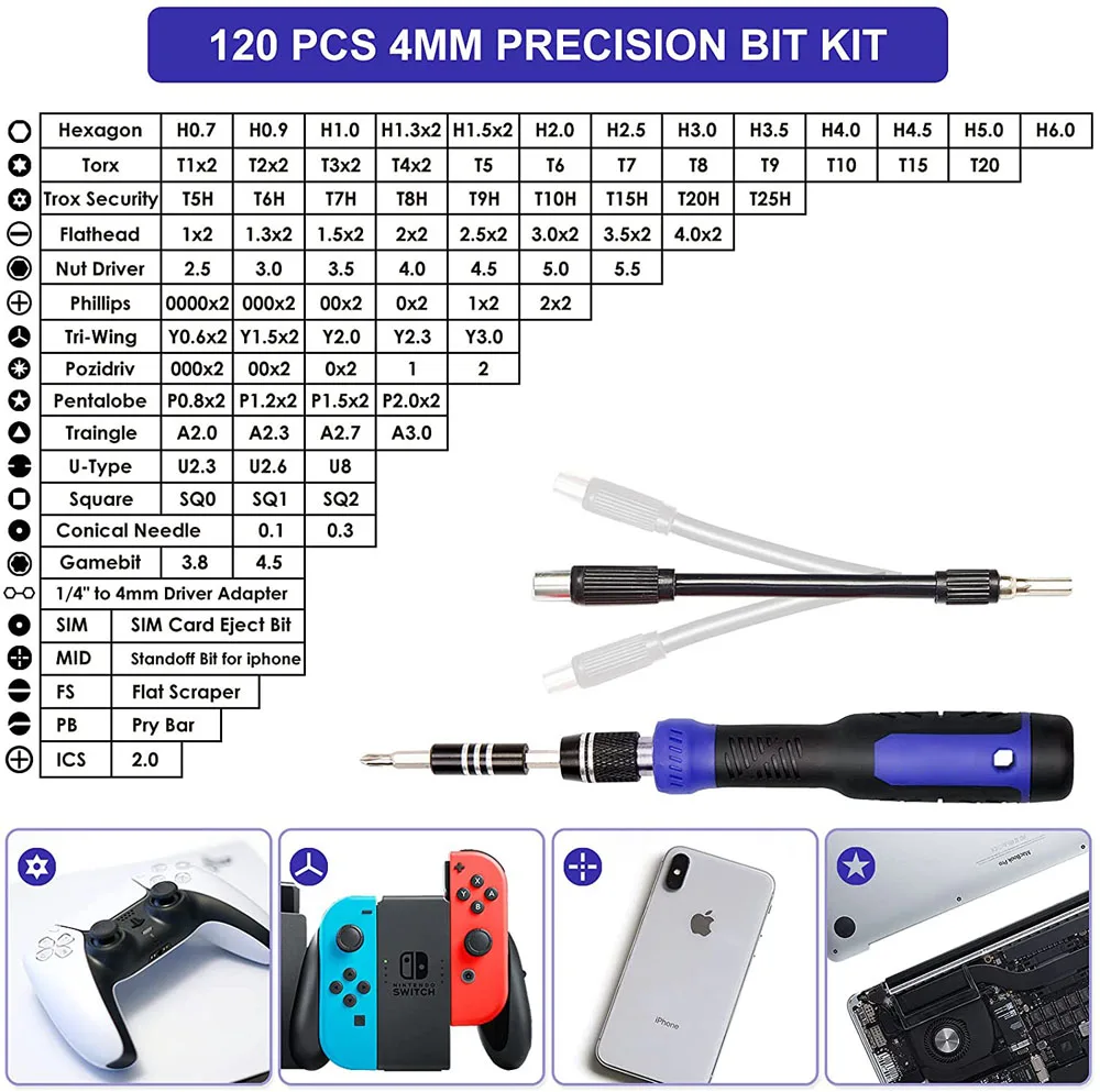 Un kit de bits de precisión de 4 mm de 120 pc