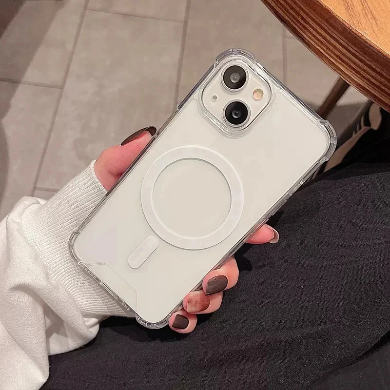 Fundas magnéticas transparentes de lujo para iPhone, fundas de carga inalámbrica Magsafe para iPhone 16, 14, 13, 12, 11, 15 Pro Max, accesorios de cubierta a prueba de golpes - imagen 3