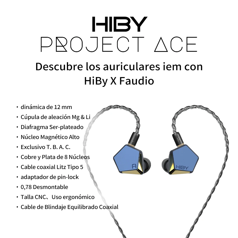HiBy Project Ace Mg-auriculares intrauditivos con controlador dinámico chapado en aleación HIFI, auriculares con cable IEM de 0,78mm con enchufe de 3,5/4,4mm - imagen 2