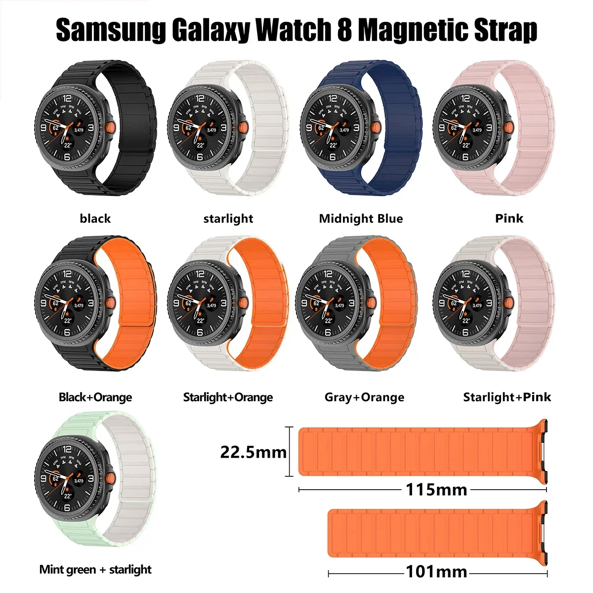 Correa sin huecos para Samsung Galaxy Watch 8, Correa magnética de silicona de 40mm y 44mm para Galaxy Watch 8 Classic de 46mm, Correa deportiva - imagen 2