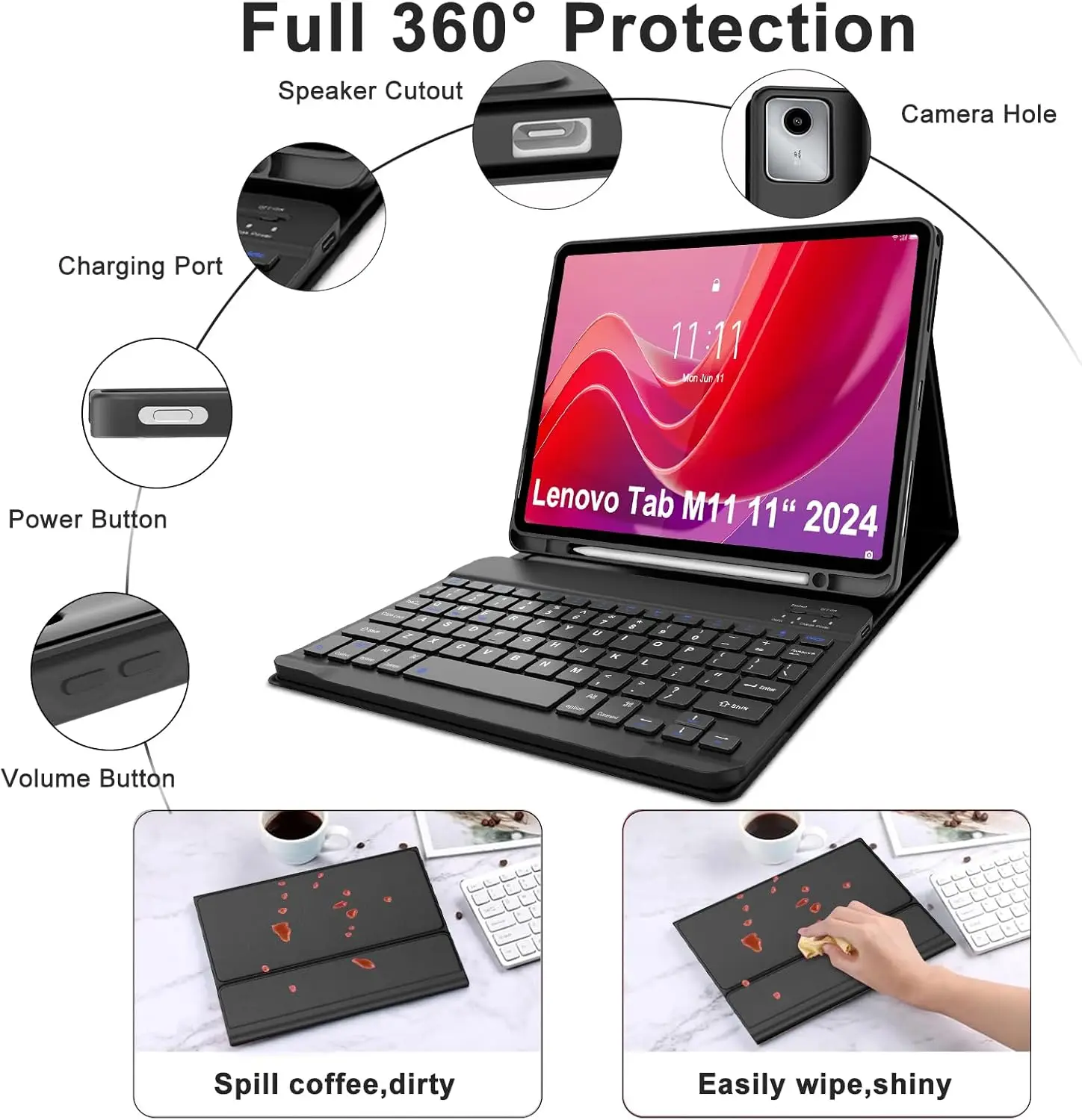 Funda para tableta Lenovo Tab M11 de 11 pulgadas TB-330FU/XU, funda para teclado para Lenovo Xiaoxin Pad 2024, funda de 11 pulgadas TB-331FC - imagen 5