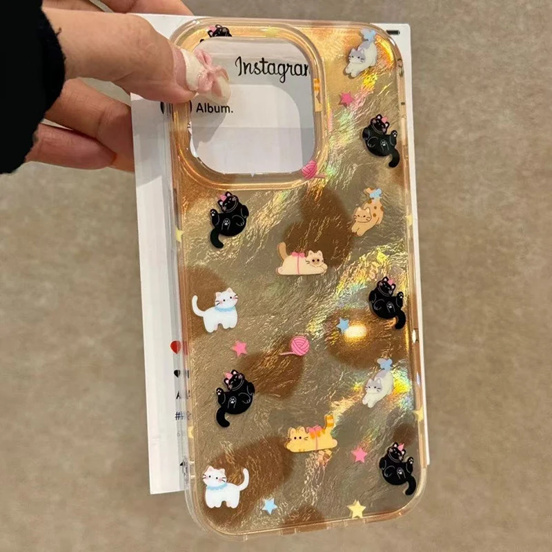 Patrón de vórtice marrón amor corazón gato funda de teléfono transparente para iPhone 17 16 15 14 13 12 11 Pro Max XS XR X 7 Plus funda suave de silicona