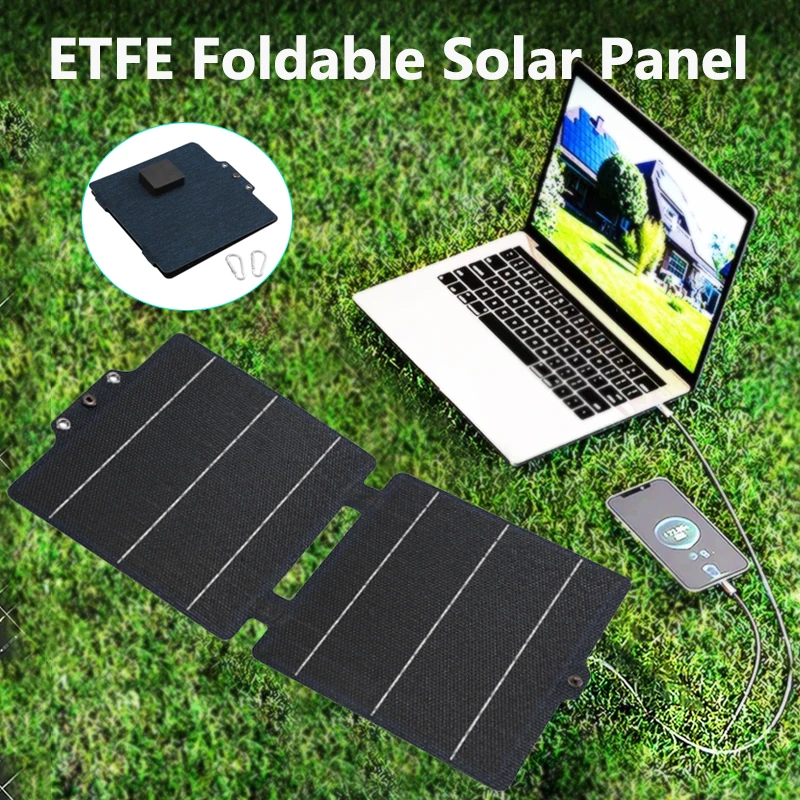 Panel Solar portátil de 10W y 5V, cargador de teléfono USB-C/USB, cargador de banco de energía móvil plegable para teléfono móvil, banco de energía para Camping - imagen 2