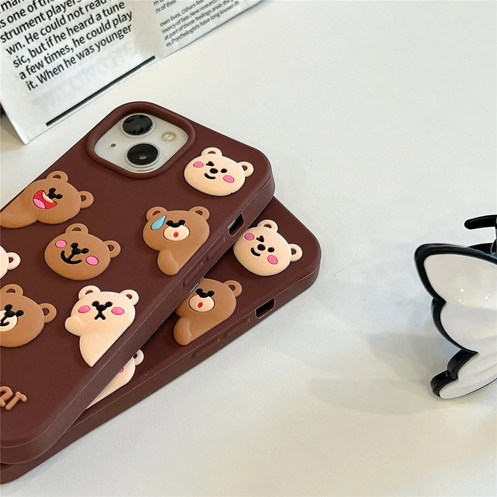 Funda de teléfono de silicona con animales de dibujos animados de oso bonito para IPhone 12 13 14 15 16 Pro Max 14 15 Plus 15pro 11 funda suave y encantadora a prueba de golpes - imagen 3