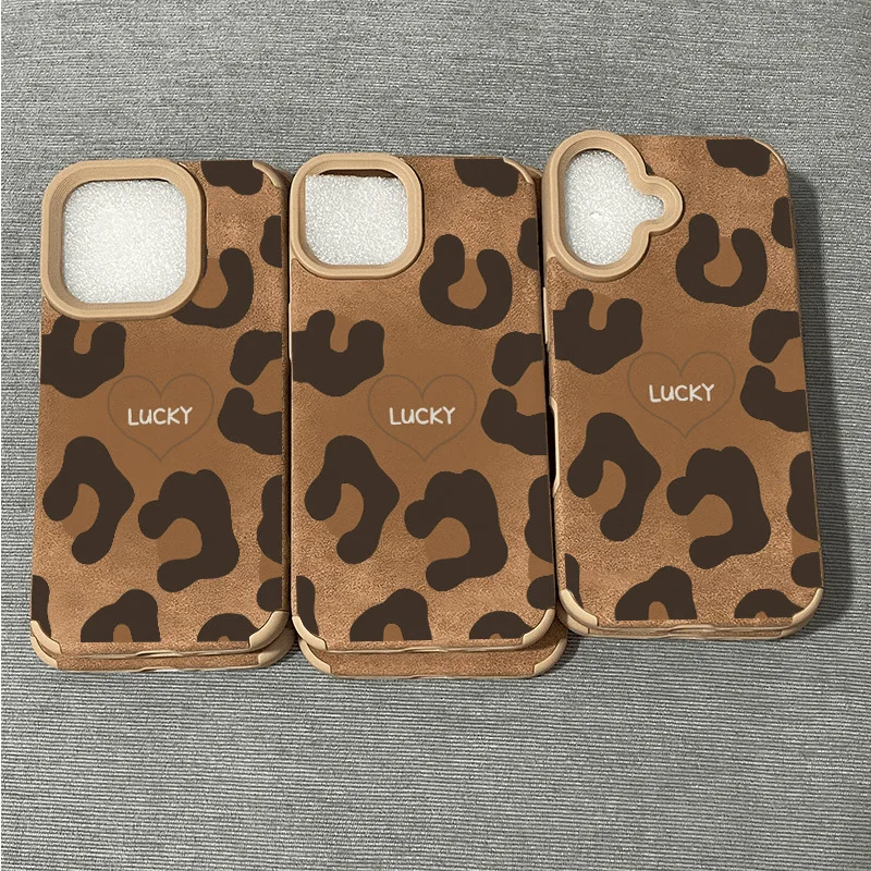 Funda de teléfono con estampado de leopardo Retro para iPhone Air 17 16 15 14 Plus 13 12 11 Pro Max X XR XS, funda de parachoques de piel sintética marrón - imagen 3