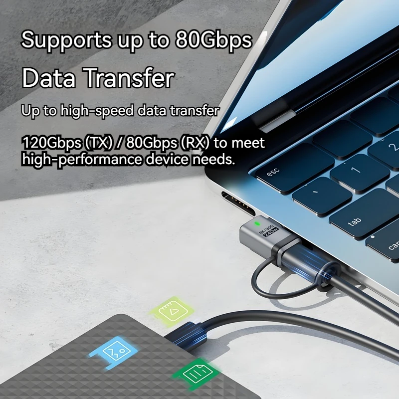 Adaptador USB tipo C de Metal de 240W, convertidor OTG de 40gbps, transferencia de datos, indicador de carga de 48V 5A USB-C para teléfono Macbook Air y portátil - imagen 3
