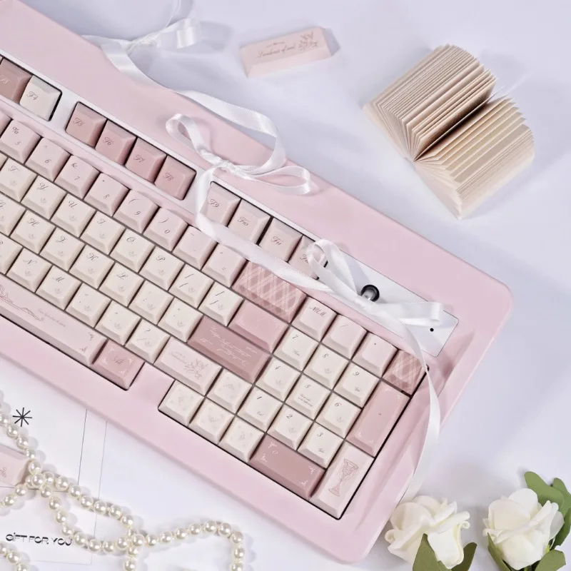 Teclas originales de color rosa y francés, accesorios de teclado mecánico personalizados con perfil de cereza, sublimación PBT, 140 teclas, regalo - imagen 5