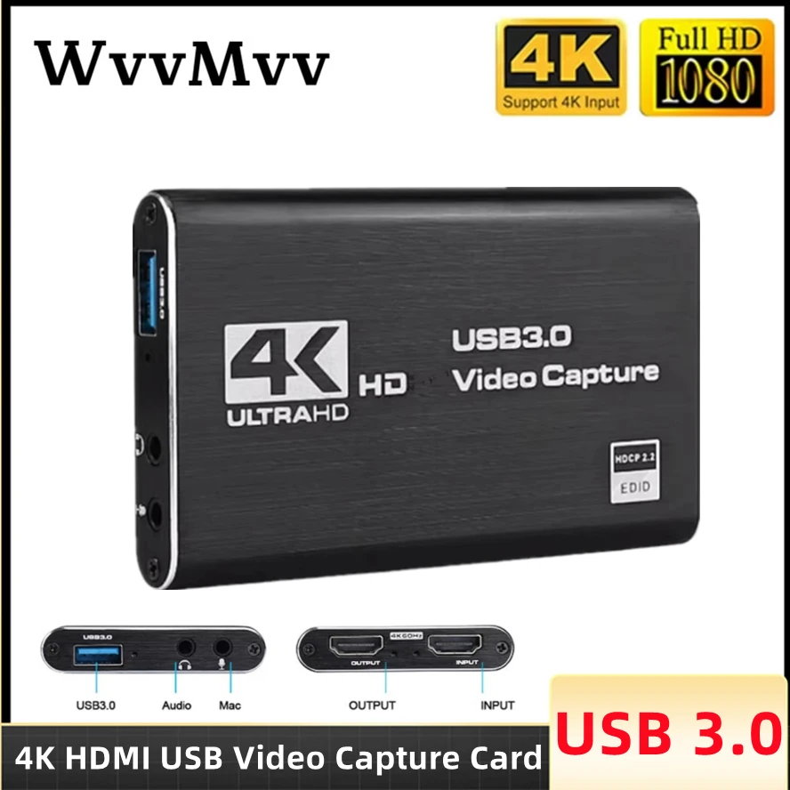Tarjeta de captura de vídeo USB 3,0 Compatible con HDMI 4K 1080P 60FPS 30Hz grabador de vídeo para grabación de grabador de juegos transmisión en vivo