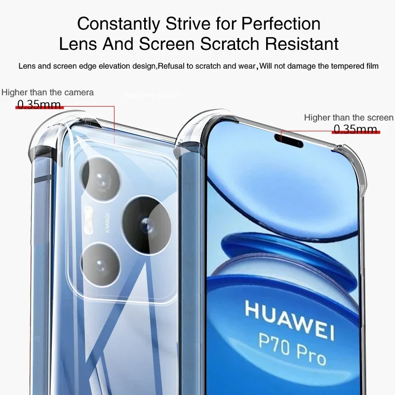 Funda de Airbag transparente ultrafina para Huawei Pura70 Pura 70 Pro Plus Ultra 5G 360 Edge, funda protectora transparente y suave para teléfono 70Pro - imagen 2