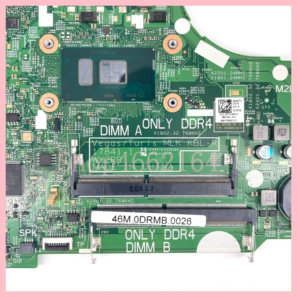 Placa base para ordenador portátil 17841-1 con CPU i5 i7 de 8.ª generación, GPU V2G, para Dell Inspiron 3476 3576, 100% probada, OK