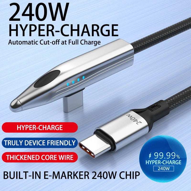 NNBILI 240W Bullet Train Cable USB C de carga rápida codo de 90 grados cargador tipo C para iPhone 16 15 Pro MacBook Max iPad Samsung