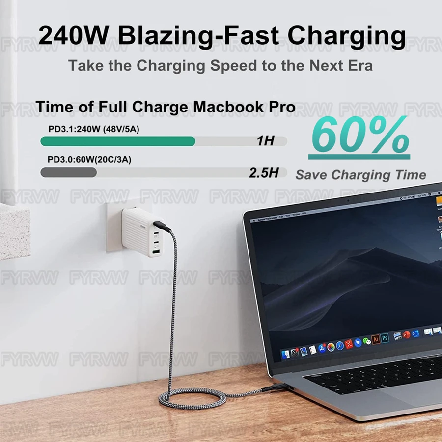 Cable USB tipo C PD3.1 de carga rápida, 240W, QC5.0, QC4.0, para iphone 15, Huawei, Samsung, Xiaomi VOOC Warp, Macbook - imagen 3