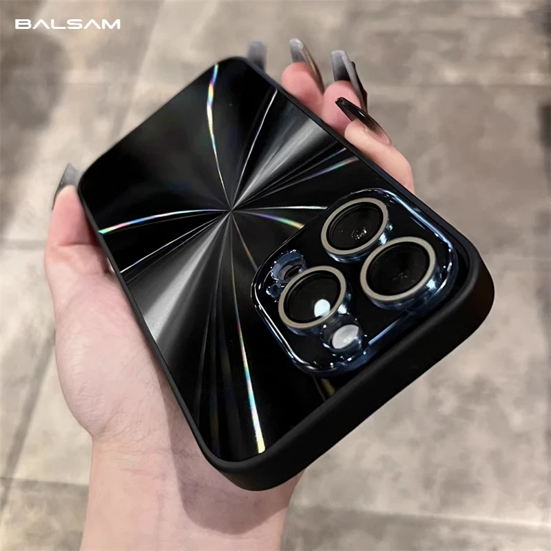 Funda Aurora láser colorida 6D de lujo para iPhone 16, 15, 14, Plus, 13, 12, 11 Pro Max, parachoques suave, cámara de cristal a prueba de golpes, cubierta dura para PC