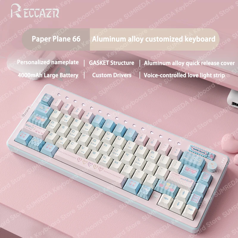 RECCAZR-Kit de teclado mecánico R66 Paper Plane66, diseño de aluminio 68%, junta RGB, intercambio en caliente con perilla de Control, teclado multimodo - imagen 2