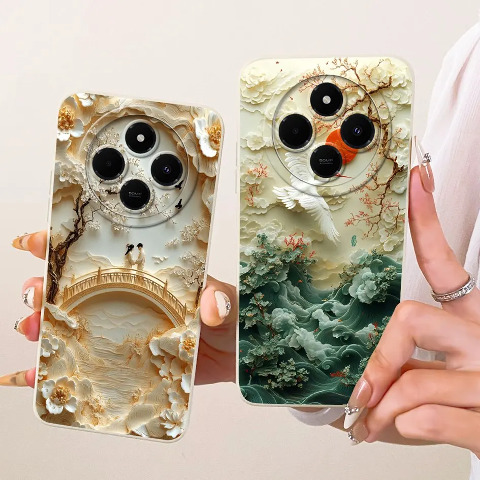 Para Xiaomi Poco C75 funda Redmi 14C 14R contraportada flor de lujo puesta de sol Fundas de silicona suave para Redmi14C A4 A3 Pro PocoC75 Coque