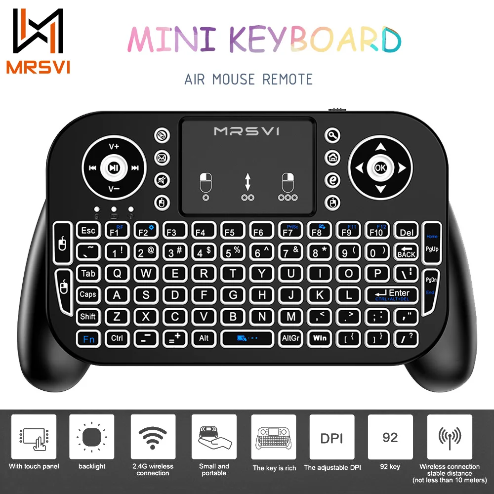 MRSVI V8 Mini teclado Bluetooth + 2,4G Control remoto Touchpad ratón retroiluminado Combo para Android TV Box/portátil ventana OS