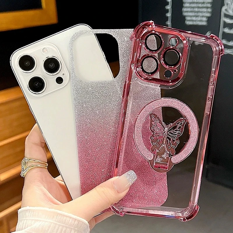 Honor400-funda con cadena y cordón con soporte de mariposa para Huawei Honor 400 Pro Lite, funda con soporte de silicona chapado a prueba de golpes, Honor400pro - imagen 5