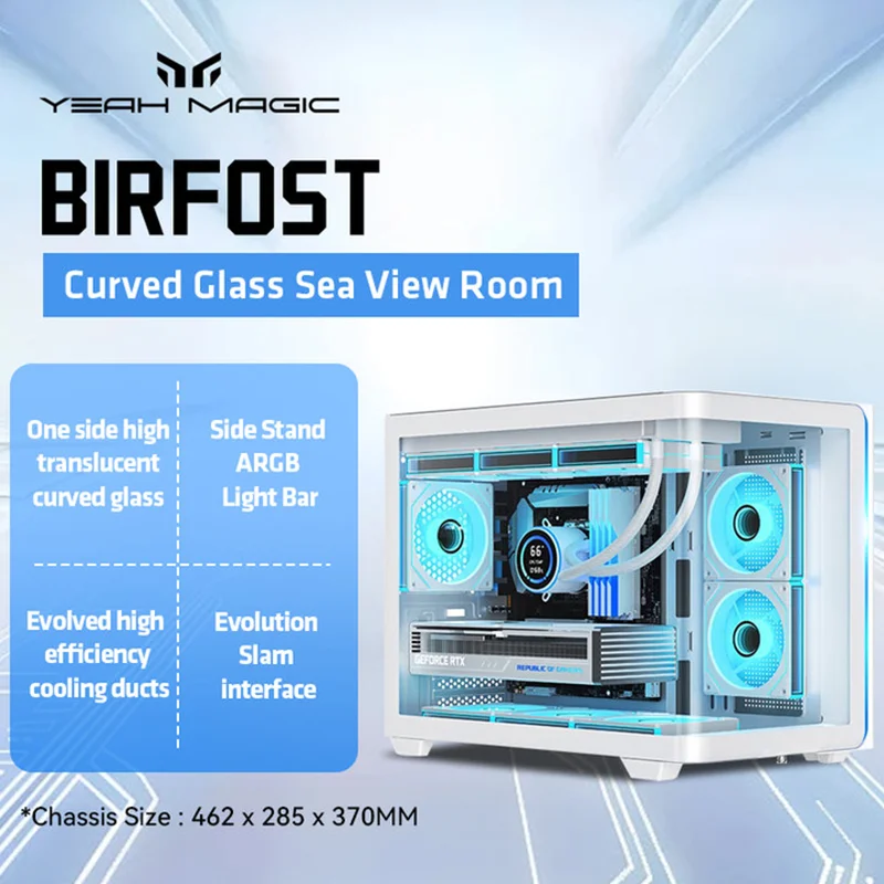 Yeah Magic BIFROST MATX-funda para PC, carcasa para ordenador de escritorio, chasis para habitación con vista al mar, carcasa para PC, tira de luz ARGB, soporte 360 refrigerado por agua