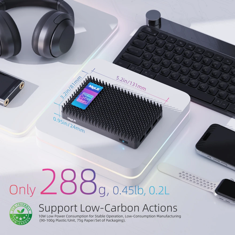 Mini PC MeLE Sin Ventilador N150 32GB DDR4 1TB, Mini Computadora de Escritorio Cyber X1, Doble HDMI, Pantalla 4K, USB 3.2, USB C, WiFi5 BT5.1 - imagen 4