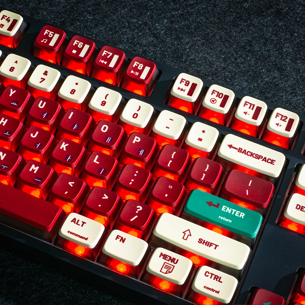 Teclas coreanas rojas Retro, perfil ASA, sublimación térmica PBT, teclas de pudín translúcidas negras de cuatro lados para teclado mecánico - imagen 3
