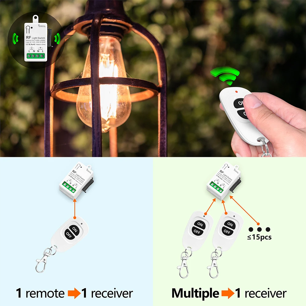 Interruptor de luz con Control remoto inalámbrico, 433Mhz, 220V, 230V, 110V, 10A, módulo de relé de tamaño Mini para Control remoto, lámpara LED para el hogar, ventilador - imagen 5