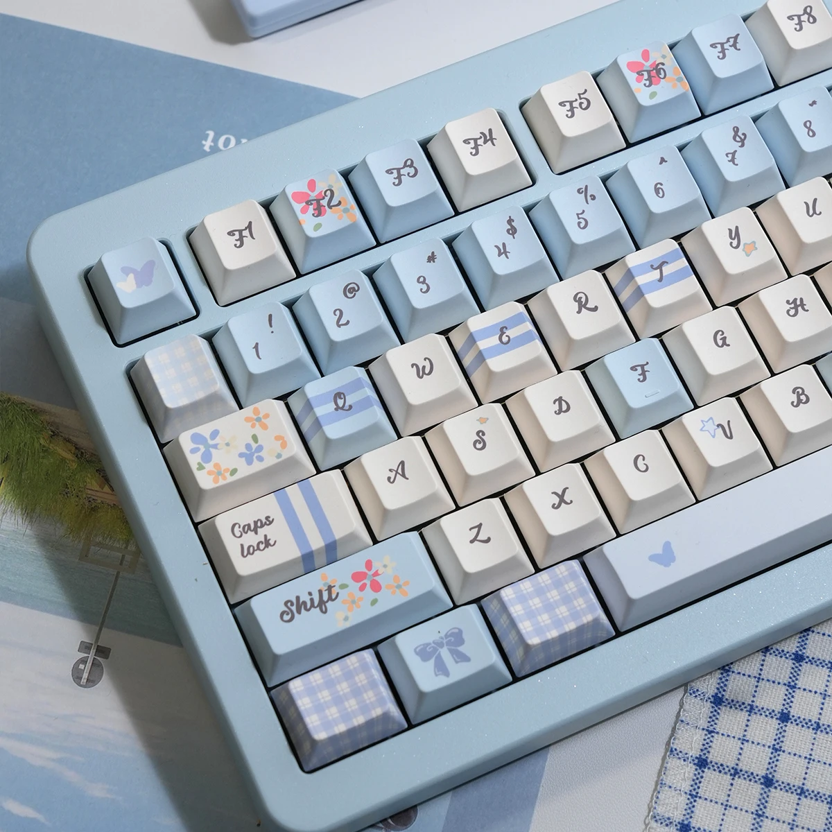 Teclas de jardín a cuadros azules/rosas, sublimación Pbt Moa Cherry para Aula F75/F99 2,25/2,75U, teclas de diseño Alice Iso - imagen 4