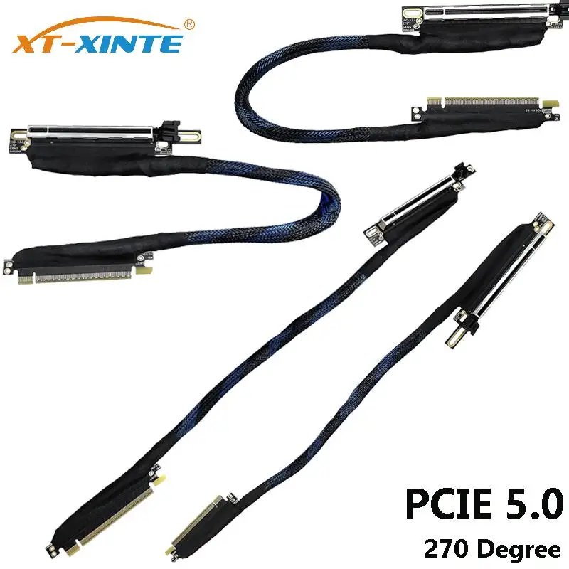 16AD5/16AB5 PCI-E 5,0 X16 Cable de extensión de tarjeta gráfica GEN5 malla trenzada Cable plateado Cable adaptador GPU 270/180 grados