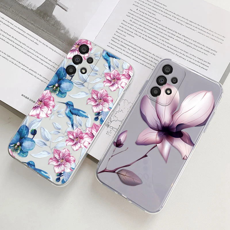 Funda de teléfono para Samsung A53 5G A33, cubierta de silicona Floral para Samsung Galaxy A73, Fundas transparentes de TPU suave - imagen 2