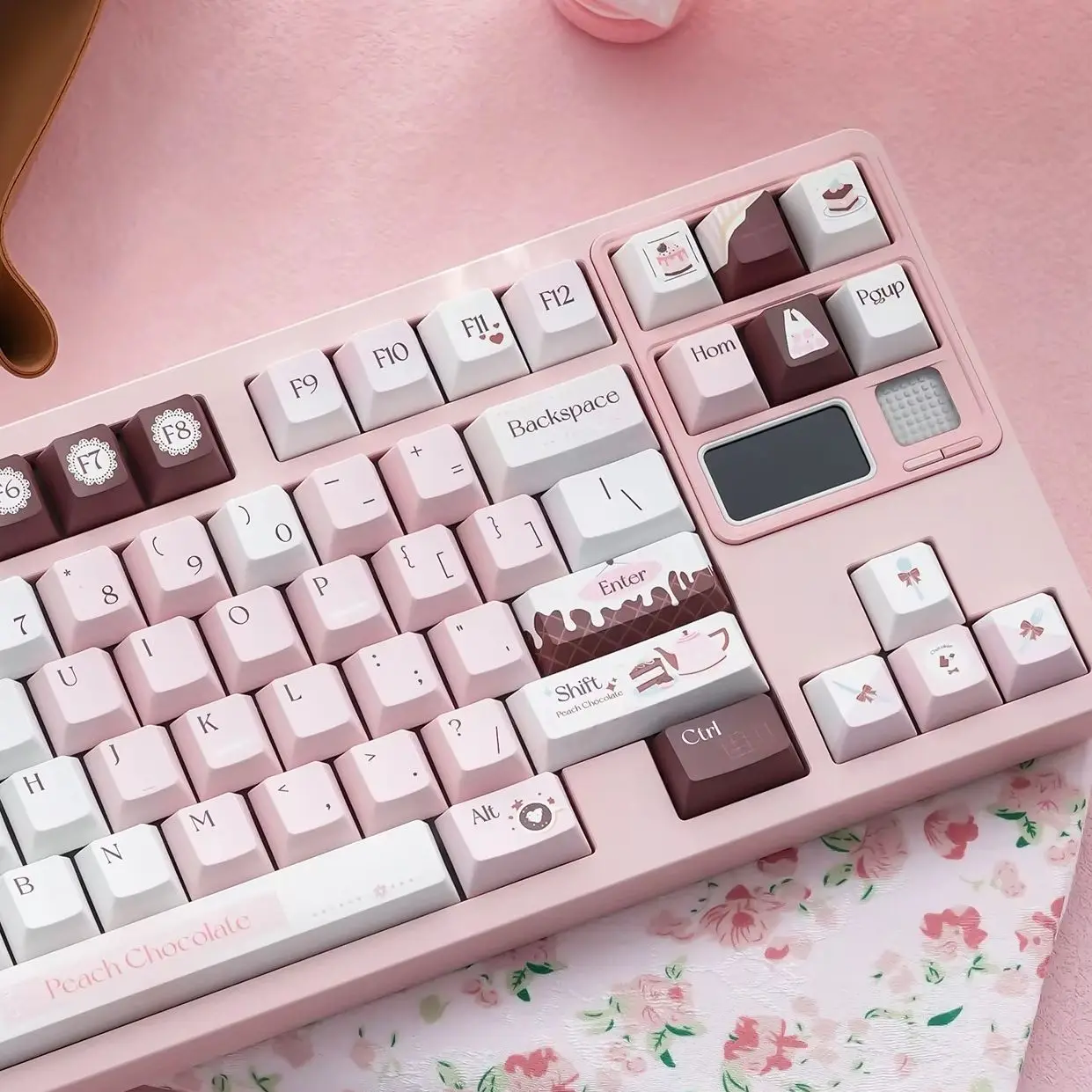 Juego de teclas con tema de Chocolate rosa, tapas de teclado de sublimación PBT, teclas personalizadas con perfil de cereza FOA para teclado mecánico