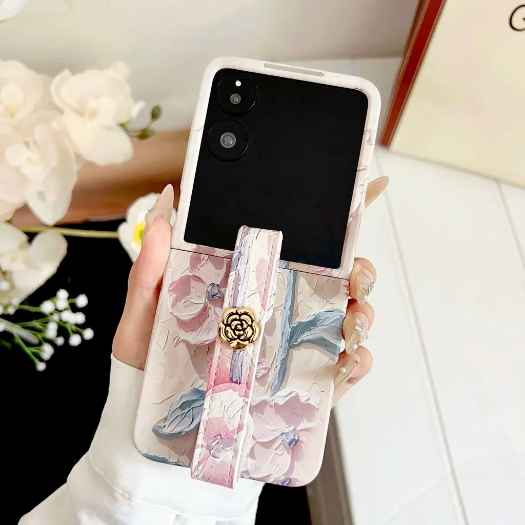 Con cordón para Xiaomi Mix Flip 5G relieve acuarela flores duro PC funda de teléfono a prueba de golpes