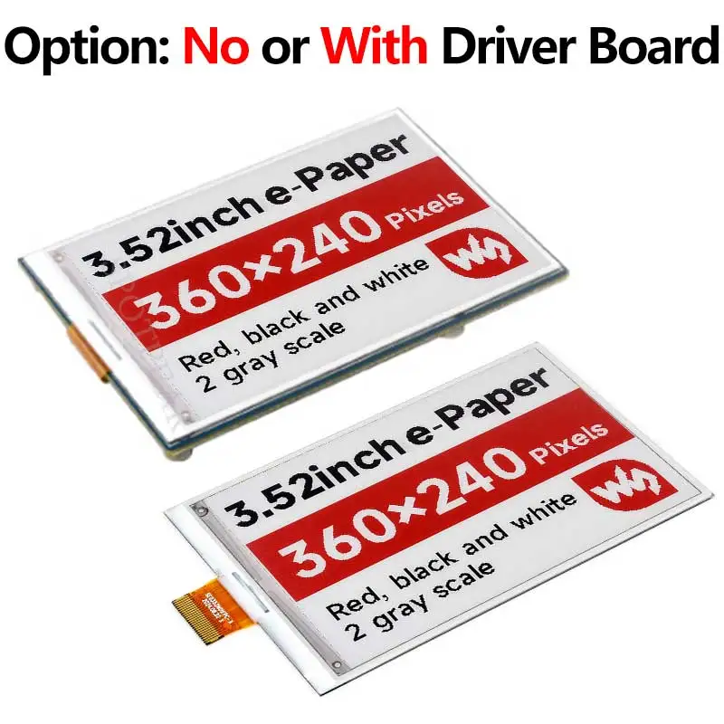 Opción: No o con placa controladora 3,52 pulgadas e papel tinta HAT B pantalla roja/negra/blanca para Arduino /Raspberry Pi /Jetson - imagen 3