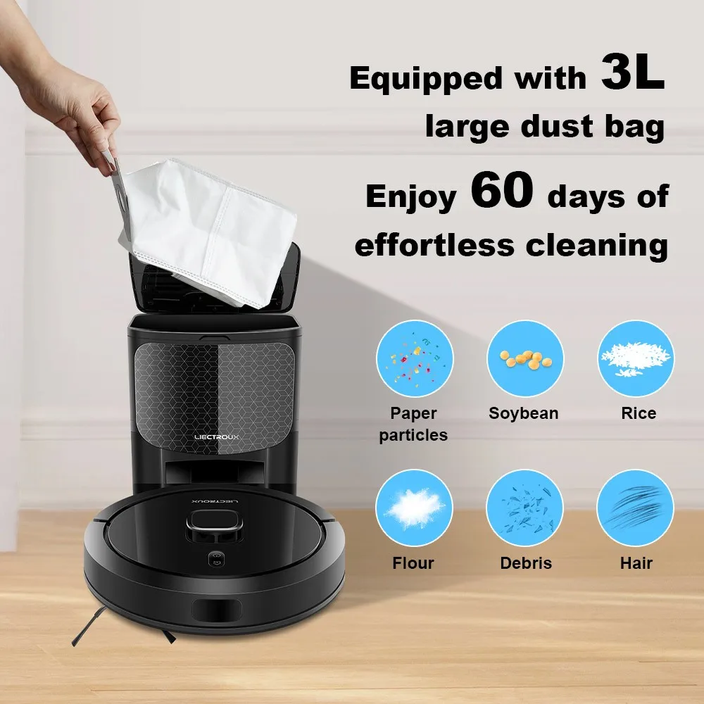 Liectroux-Robot aspirador G7, aspiradora con succión de 6500Pa, navegación láser LDS, batería de 5200mAh, funcionamiento de 180 minutos, Control por aplicación - imagen 3