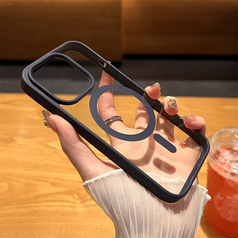 Funda Magsafe de carga inalámbrica magnética de lujo para iPhone 15 14 Plus 13 12 11 Pro Max, funda de parachoques transparente suave a prueba de golpes - imagen 2