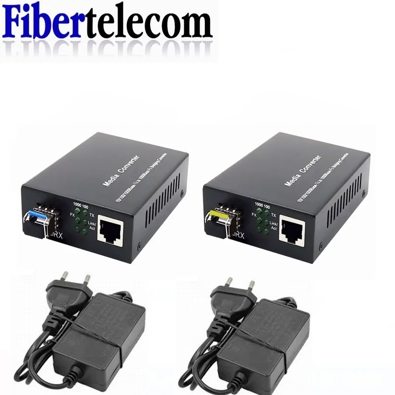 1 par de convertidores de medios de fibra óptica 1 puerto SFP a 1 RJ45 Gigabit Ethernet de fibra óptica 10/100/1000M - imagen 2
