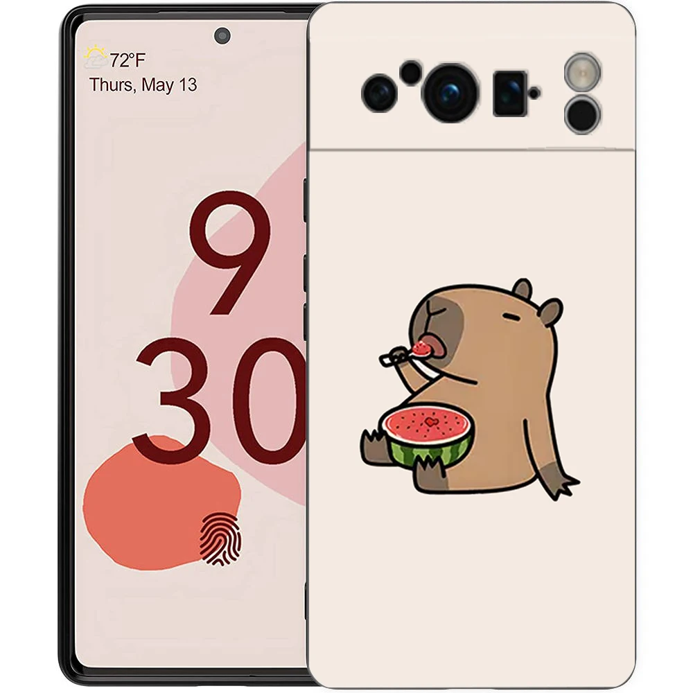 Bonita funda de teléfono Capybara para Google Pixel 9 8 7 6 Pro XL 8A 7A 6A TPU carcasa suave a prueba de golpes cubierta negra - imagen 3
